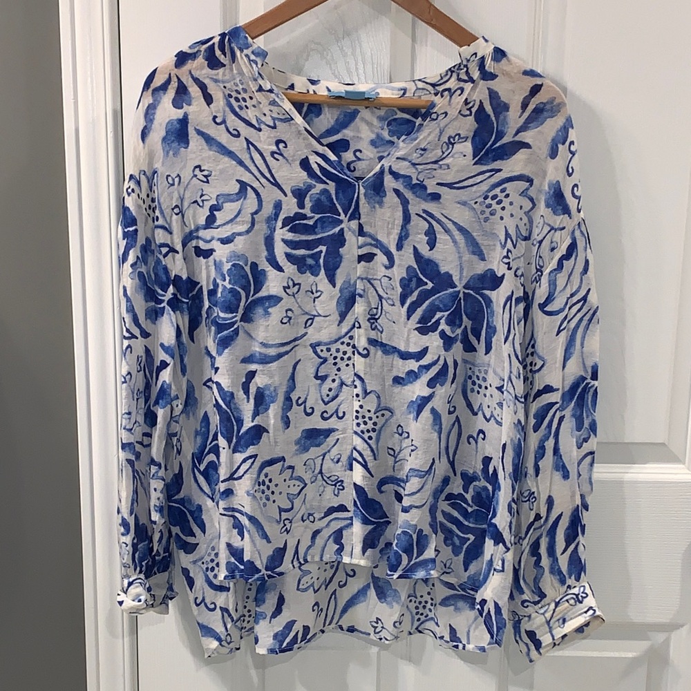 CeCe Blue Floral Button-Front Tunic Blouse